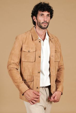 D'Arienzo Sahariana camoscio beige uomo con tasche applicate DArienzo, Seleziona Taglia 46, Colore Beige