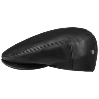 Lierys Napa Leather Flat Peaked Cap Men Made in Italy Summer Winter Black