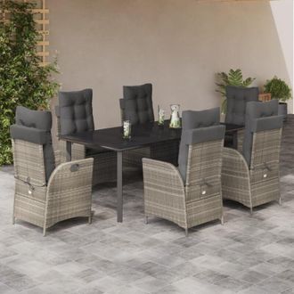 vidaXL Set Comedor Jard&iacute;n 7 Pzas Y Cojines Rat&aacute;n Sint&eacute;tico Gris Claro Vidaxl