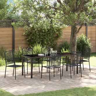 Berkfield Home 7 Piece Garden Dining Set Black Cotton Rope & Steel