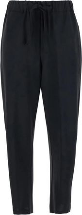 Semicouture Zwarte Broek met Koord in Wolmix Vrouw - Dames - Straight fit broeken - Zwart - M - Wol - Broeken