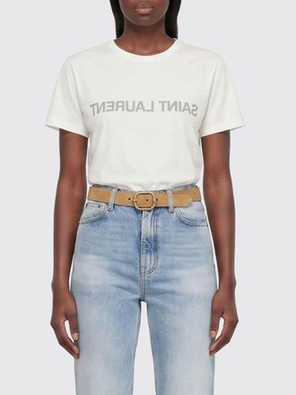 Saint Laurent T-shirt in cotone con logo a contrasto stampato sul davanti