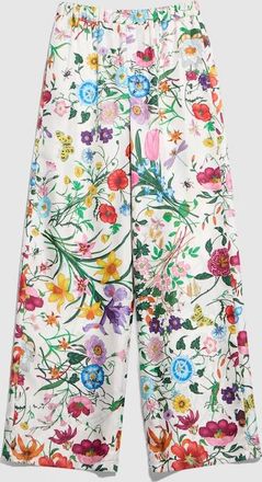 Gucci Printed Silk Twill Pants, White