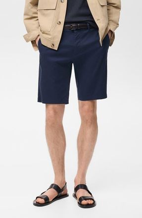 Mango Slim Fit Flat Front Bermuda Chino Shorts in Dark Navy at Nordstrom, Size 31