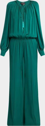 Tom Ford Long-Sleeve Gathered Viscose Crepe Cady Jumpsuit
