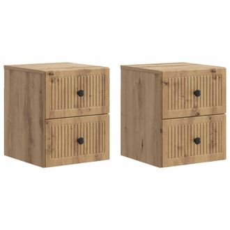 vidaXL Mesita De Noche De Pared Con Caj&oacute;n 2 Pcs Roble Artesanal Vidaxl