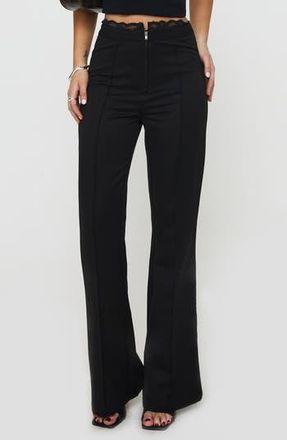 Princess Polly Stellina Lace Trim Slim Flare Pants in Black at Nordstrom Rack, Size 2
