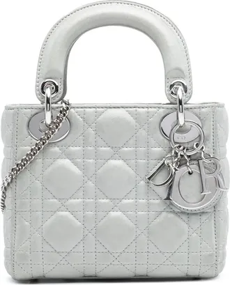 Dior Borsa a tracolla Lady Dior mini in pelle di agnello iridescente con motivo Cannage 2016 - Argento