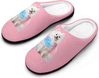 Generic White Pomeranian Dog Trans Proud Mens Slippers Memory Foam Winter Warm Sandals Slip On House Shoes Size 7-14
