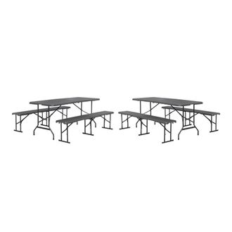 Sweeek Mesa de recepci&oacute;n plegable acero 2 bancos, set de 2, gris oscuro