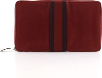 Herm&egrave;s Red Color Canvas Long Wallet (Bi-Fold) (Pre-Owned)