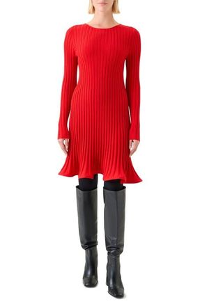 Akris Long Sleeve Ribbed Sweater Dress in Vermillion at Nordstrom, Size 12