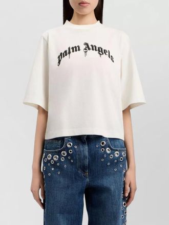 Palm Angels logo cropped cotton t shirt crew neck