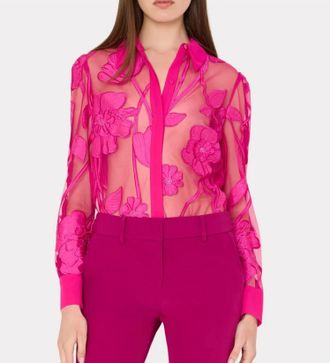 Milly Ashton Grand Fleur Embroidered Top In Pink