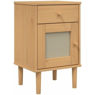 vidaXL Mesita Noche Senja Aspecto Rat&aacute;n Madera Pino Marr&oacute;n 40x35x65 Cm Vidaxl