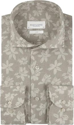 Profuomo Heren, Overhemden, Beige, Maat: 5XL Linnen