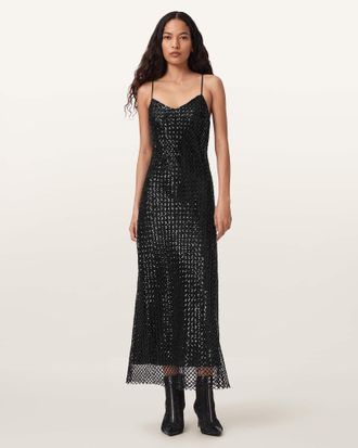AllSaints Chantelle Sequin Midi Slip Dress