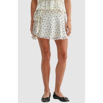 All in Favor Polka Dot Side Tie Miniskirt in Ivory Black Dot at Nordstrom, Size X-Small