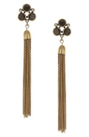 Olivia Welles Crystal Chain Tassel Earrings in Burnished Gold /Grey at Nordstrom Rack