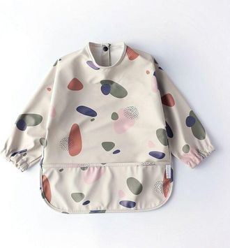 OEM Delantal Impermeable Para Comer Con Mangas Y Bolsillo, Mono Suave Y Lavable, Pelele Beige De Colores, Talla S (6-12 Meses)
