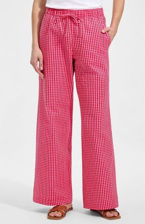 Lands End Seersucker High Rise Drawstring Wide Leg Pants in Compass Red/pink Gingham at Nordstrom, Size X-Large