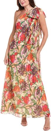 Badgley Mischka Pleated One-Shoulder Gown