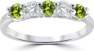 Pompeii3 1/2CT Peridot & Diamond 5 Stone Ring 14k White Gold Size Selectable