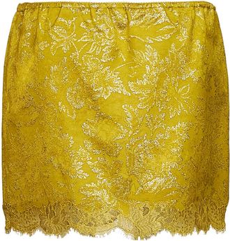 Saint Laurent Womens Mini Skirt Jacquard Lace Yellow Cotton