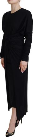 Dolce & Gabbana Womens Black Sheath Midi Gown Wool Wrap Dress