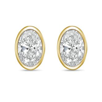 Diana M. Jewels 14Kt Yellow Gold 5.00 cts Lab Grown Oval Diamond Bezel Studs