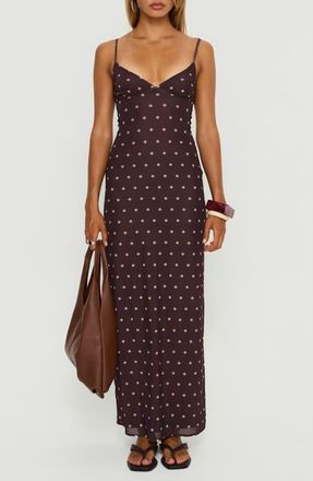 Princess Polly Dot Sleeveless Mesh Maxi Dress in Plum /Pink Polka Dot at Nordstrom, Size 10
