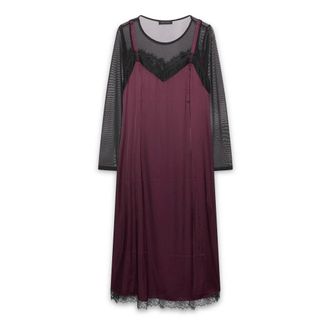 Fiorella Rubino Slipjurk in stretch satijn met tule en kant - Dames - Jurken - Rood - Maat: S Satijn