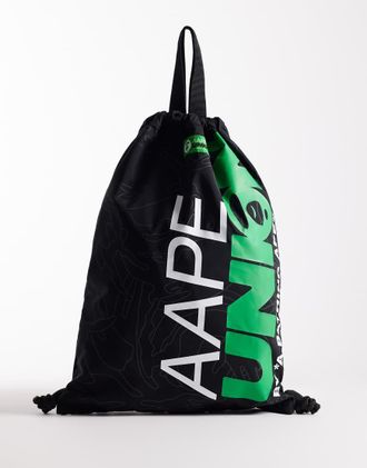 Aape By A Bathing Ape AAPE by A Bathing Ape - Borsa nera con coulisse e logo-Nero