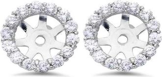 Pompeii3 7/8ct Diamond Halo Stud Earring Jackets Solid 14K White Gold (6-6.7mm)