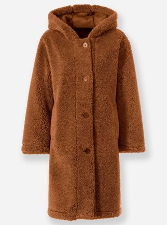 Heine Fellimitatmantel HEINE, Damen, Gr. 42, braun (cognac), 100% Polyester, unifarben, unifarben mit Farbeinsatz, unifarben mit Farbeins&auml;tzen, M&auml;ntel Felli