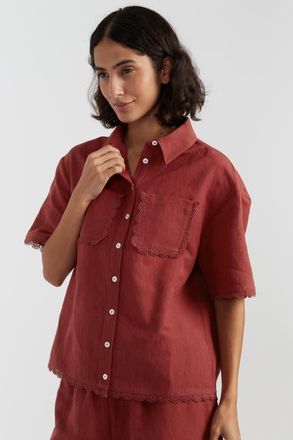 Chinti and Parker Sienna Linen-Blend Scallop Edge Shirt at Nordstrom, Size 10