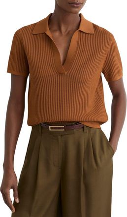 Reiss Pippa Open Stitch Polo Sweater in Rust Orange at Nordstrom, Size X-Small
