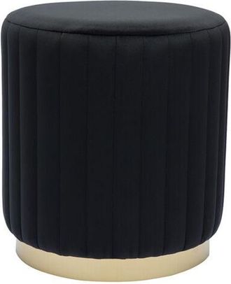 Miliboo Puf Redondo De Terciopelo Negro Y Metal Dorado D40 Cm Dona
