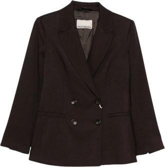 Pennyblack Blazer met piek reverskraag en dubbele knopenrij - Dames - Blazers - Bruin - L - Leer - Jassen