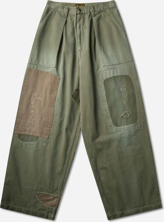 KAPITAL Men s Herringbone Fatigue Baggy Pants (Rushfiled Remake) Khaki