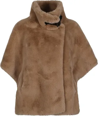 Pinko Brown New Comodino Faux Fur Polyester Cape