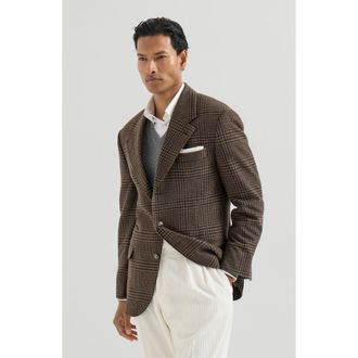 Brunello Cucinelli Cashmere Prince of Wales Tailor blazer in Chestnut at Nordstrom, Size 50 It