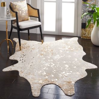 Safavieh Faux Cowhide Machine Made Area Rug, Beige / Gold Novelty Style Easy Care