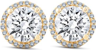 Pompeii3 2 1/5 Ct Diamond Halo Screw Back Studs 10k Yellow Gold Moissanite