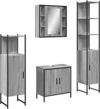 vidaXL Vidaxl - Set De Armario De Ba&ntilde;o 4 Pzas Madera Contrachapada Gris Sonoma