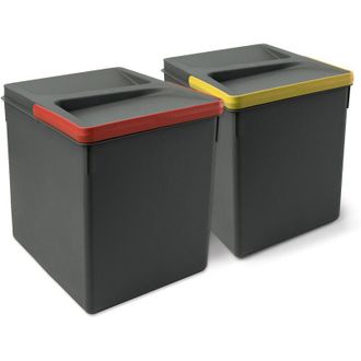 Emuca Kit De Contenedores De Reciclaje Para Caj&oacute;n De Cocina Recycle Altura 266mm, 2x15litros, Pl&aacute;stico Gris Antracita - Emuca