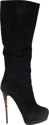 Giuseppe Zanotti Giuseppe Zanotti Pre-owned Womens Black Suede Boots with Animal Print Heels - 20s - Size 38.5 EU/IT