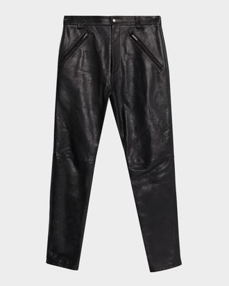 Saint Laurent Men & apos;s Slim Textured Leather Pants