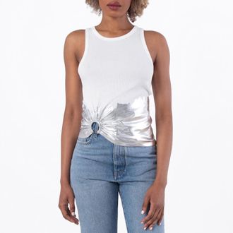 Paco Rabanne Sleeveless Coast Tank Top With Silver Foil And Piercing Details, Size X-Small