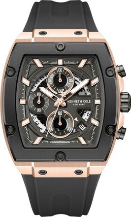 Kenneth Cole Sport Tonneau Chronograph Silicone Strap Watch, 44mm x 28mm in Black at Nordstrom